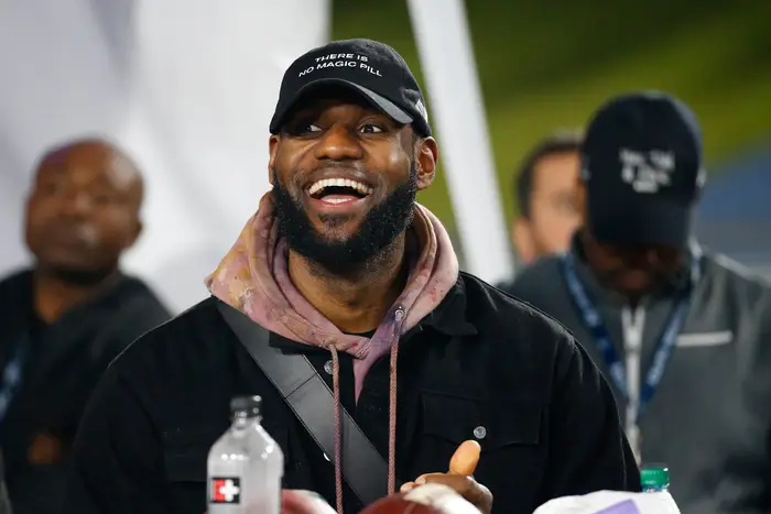 LeBron James at the NFC Divisional Round playoff game between the game between the Los Angeles Rams and the Dallas Cowboys at the Los Angeles Coliseum in Los Angeles, California in 2019